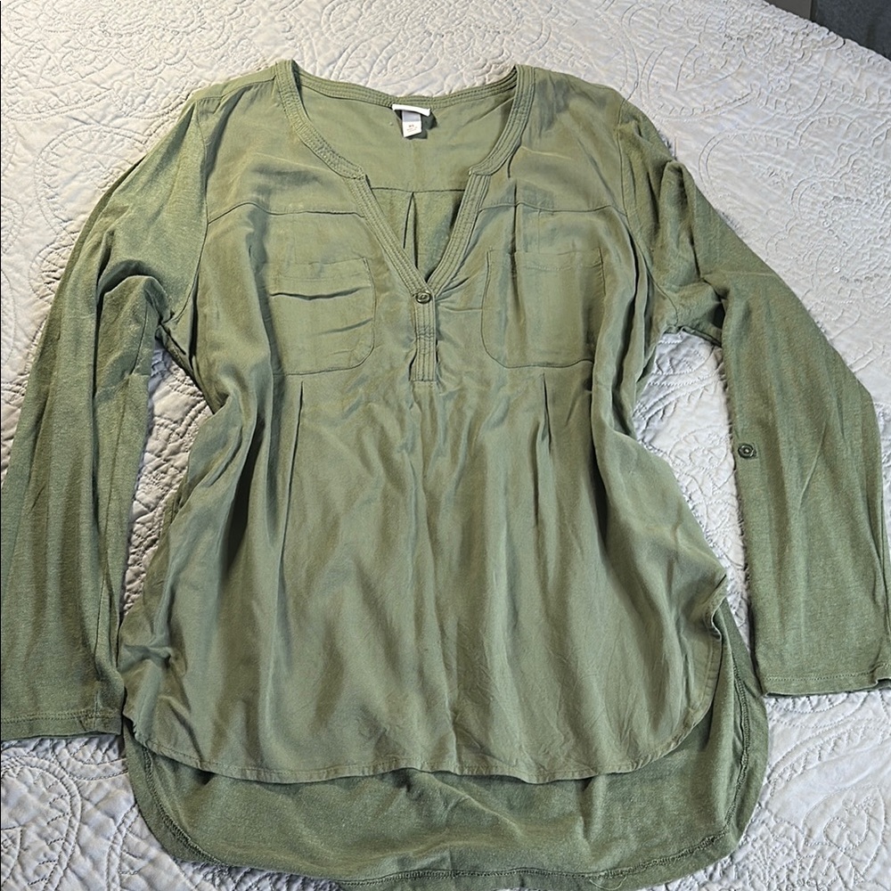 Merona Green Buttoned Tunic Relaxed Fit
